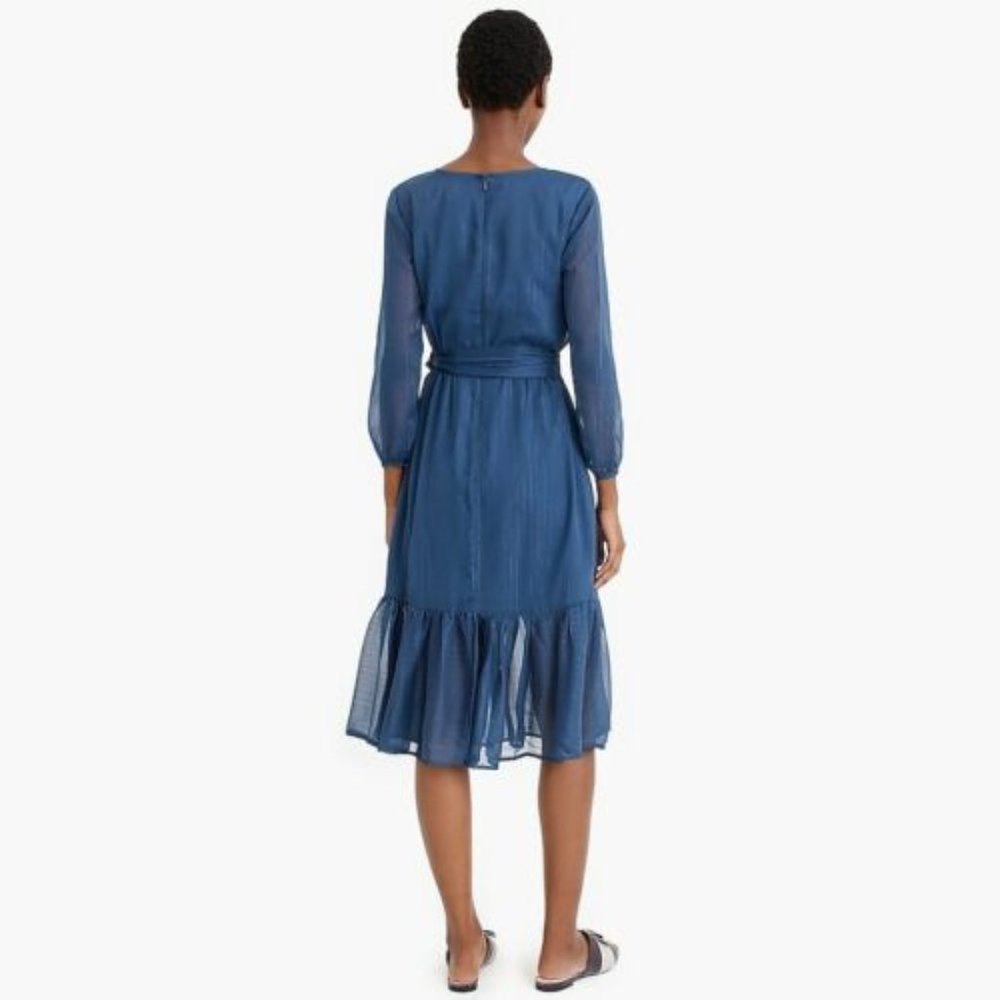 Point Sur Dress 8 Faux Wrap Crinkle Chiffon Blue L0112 - Picture 2 of 11
